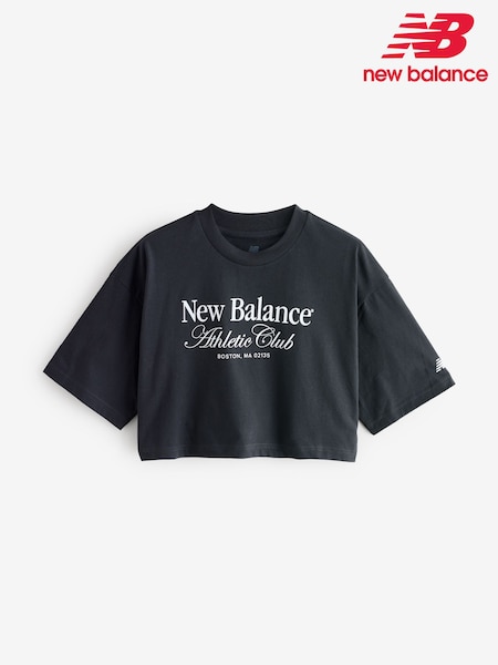 Musta - New Balance naisten Linear Heritage Athletics Club 100% puuvilla T-paita (AT0476) | €55