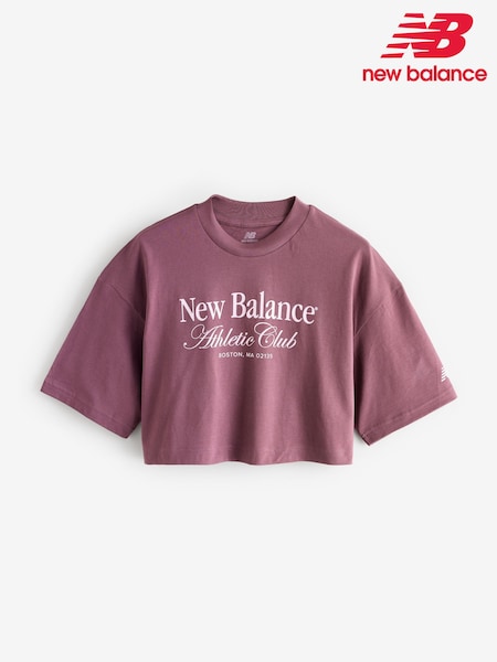 Plum Violetti - New Balance naisten Linear Heritage Athletics Club 100% puuvilla T-paita (AT0477) | €55