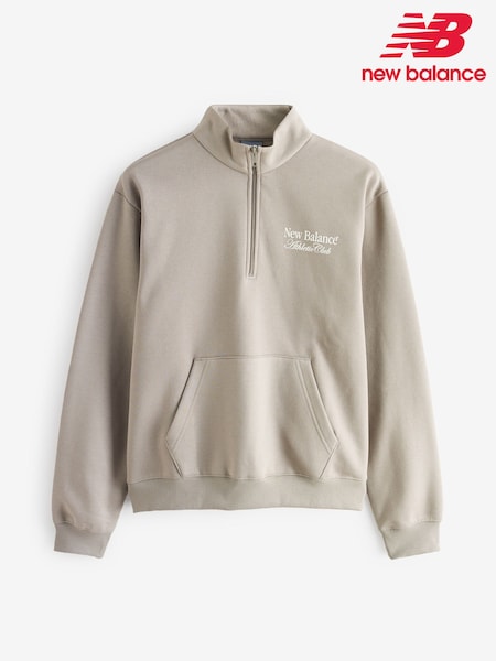 New Balance Khaki Green Womens Linear Heritage Grpahic 1/2 Zip Top (AT0485) | €77