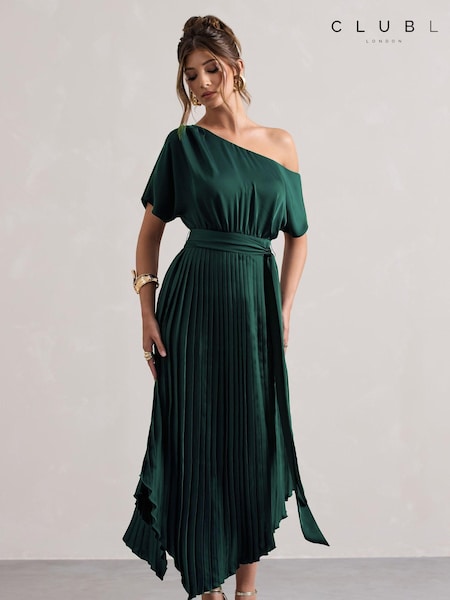 Club L London India Satin Asymmetric Plisse Maxi Dress (AT0628) | €189