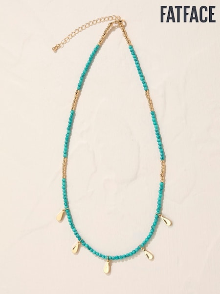 FatFace Turquoise Blue Beaded Charm Necklace (AT0632) | €24