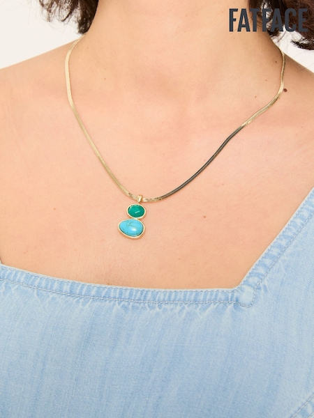 FatFace Gold Tone Double Stone Pendant Necklace (AT0636) | €24