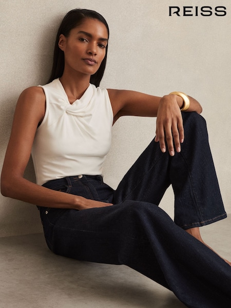 Reiss Dark Blue Bonnie Petite Mid Rise Flared Jeans (AT0637) | AED936
