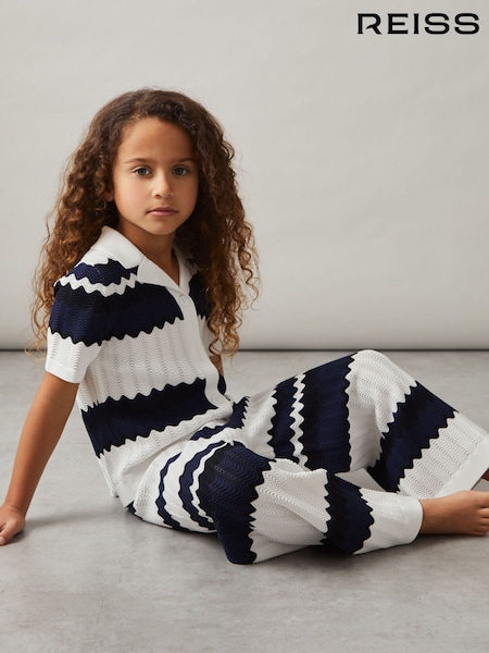 Reiss Navy Alba 4-9 yrs Zig-Zag Pointelle-Knit Trousers (AT0647) | €60
