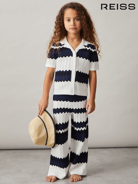 Reiss Navy Alba 4-9 yrs Zig-Zag Pointelle-Knit Top (AT0649) | €60