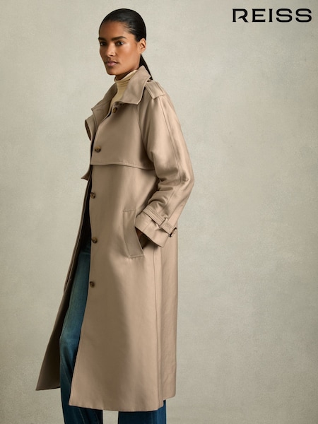 لون محايد - Reiss August Gabardine Trench Coat with Cotton (AT0656) | ‏2,146 د.إ.‏