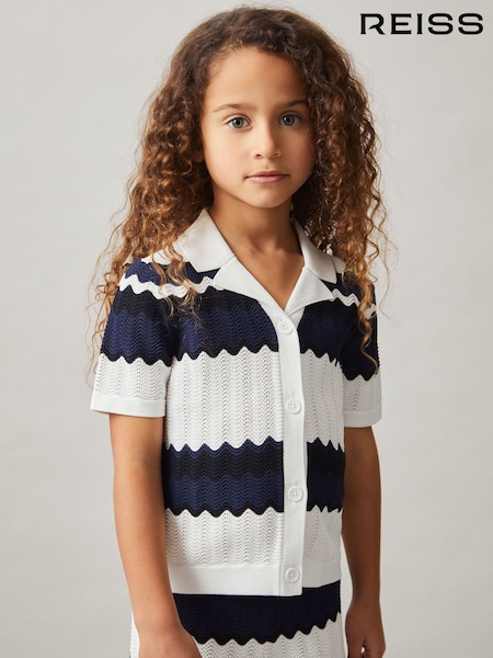 Reiss Navy Alba 9-13 yrs Zig-Zag Pointelle-Knit Top (AT0661) | €62