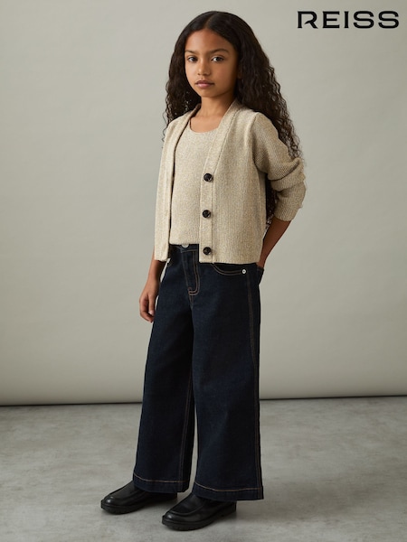 Reiss Gold Mika 4-9 yrs Metallic-Knit V-Neck Cardigan (AT0667) | 331 QAR