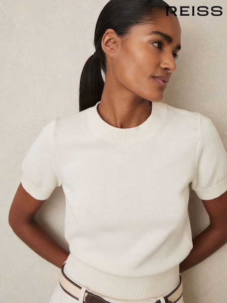 Reiss Ivory Anita Cotton And Wool Crew-Neck Top (AT0674) | $156