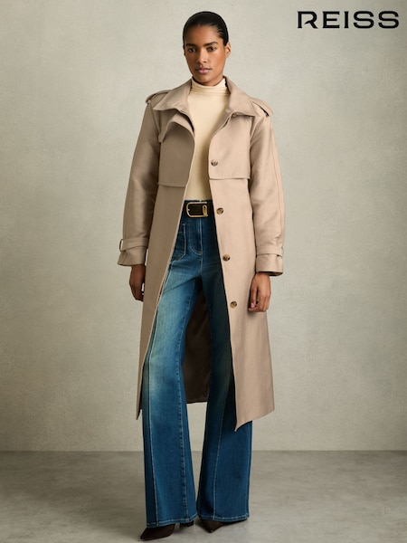لون محايد - Reiss August Gabardine Trench Coat with Cotton (AT0675) | ‏2,146 د.إ.‏