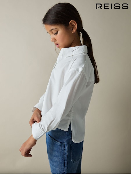 Reiss White Kiari 9-13 yrs Cotton-Poplin Button-Down Shirt (AT0676) | €58