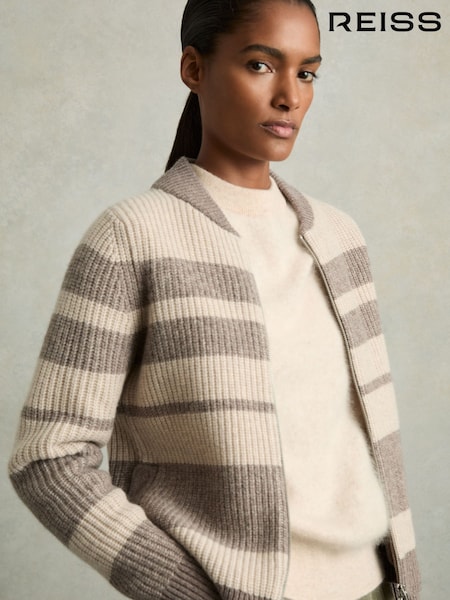 Reiss Alexa Wool Stripe Zip-through Cardigan (AT0686) | €280