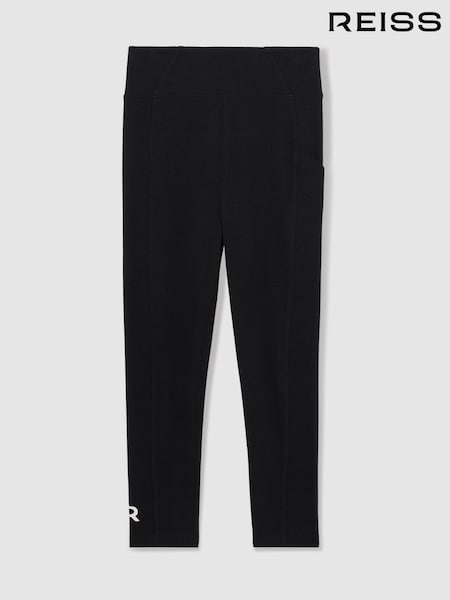 Reiss Black Kristen Stretch Logo Print Leggings (AT0687) | ₪124