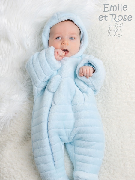 Emile Et Rose Blue Deep Pile Fleece Pramsuit with 3D teddy (AT0695) | €89