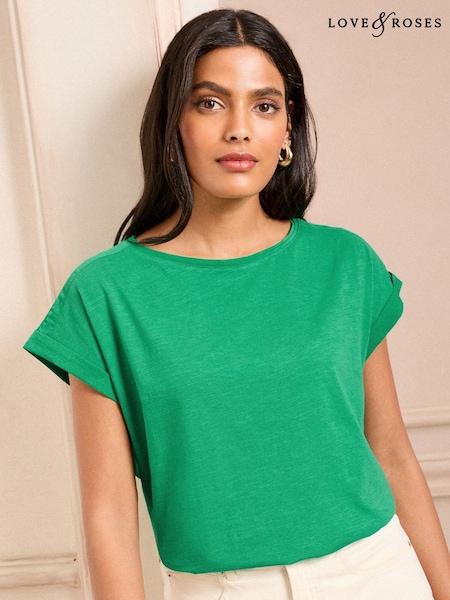 Verde deschis - Tricou Love & Roses Tricou la baza gâtului Jerseu (AT0843) | 112 LEI