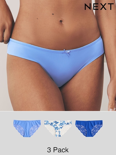 Blue Floral Brazilian No VPL Lace Back Briefs 3 Pack (AT0847) | Rp 487,000