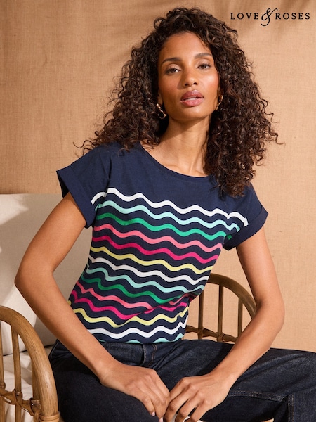 Dungă bleumarin cu mai multe valuri - Tricou Love & Roses Tricou la baza gâtului Jerseu (AT0848) | 179 LEI