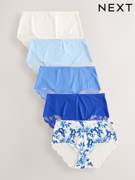 Blue Floral Midi No VPL Lace Back Briefs 5 Pack (AT0849) | €41.50