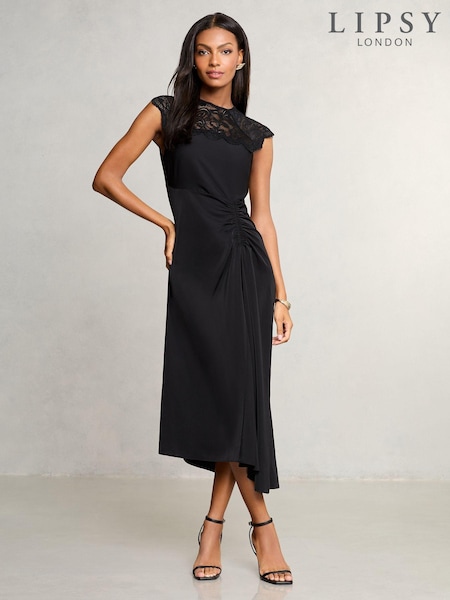 Lipsy Lace Top Asymmetrical Fit And Flare Midi Dress (AT0986) | 108 €