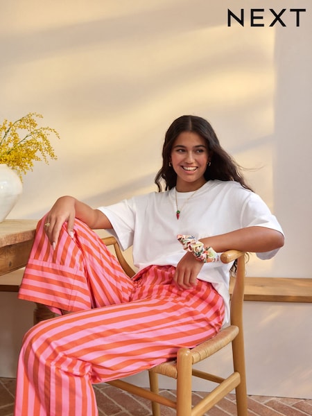 Fluro Pink Stripe - Kurzärmeliger Pyjama aus Baumwollmischung (AT1044) | 42 €