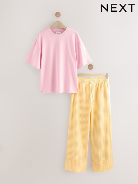 أصفر - Cotton Blend Textured Short Sleeve Pyjamas (AT1045) | ‏126 ر.ق.