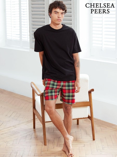 Chelsea Peers Red Organic Cotton Brushed Check Short Pyjamas Set (AT1052) | AED145