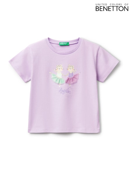 Benetton Girls Purple 100% Cotton Ballerina Print T-Shirt (AT1062) | $30