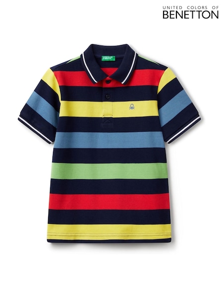 modra - Benetton Boys Pique Stripe 100% Cotton Polo Shirt (AT1064) | € 30