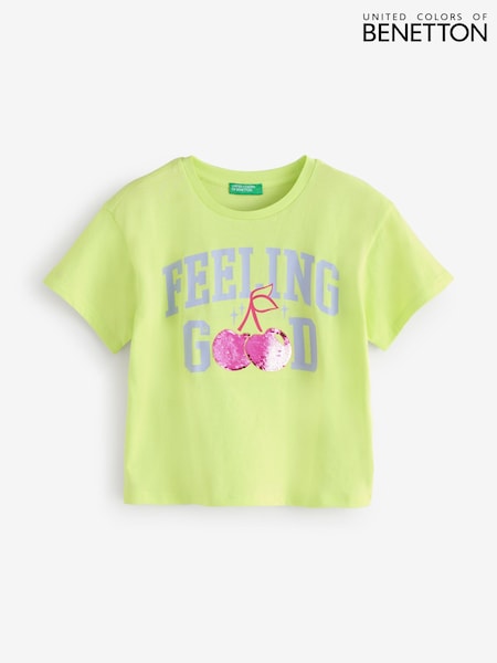 Benetton Girls Yellow Sequin 100% Cotton T-Shirt (AT1073) | 961 UAH