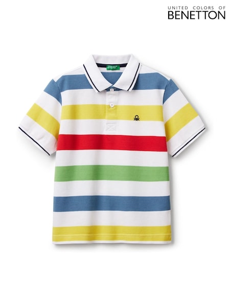 Benetton Boys Pique Stripe 100% Cotton Polo Shirt (AT1078) | ₪116