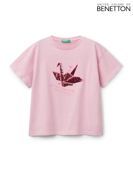 Benetton Girls Pink Sequin 100% Cotton T-shirt (AT1087) | ‏93 د.إ.‏