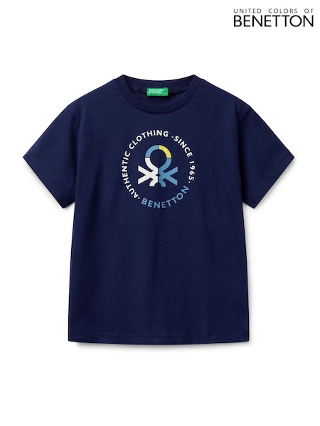 Albastru - Tricou Benetton Băieți cu siglă imprimată 100% bumbac (AT1096) | 89 LEI
