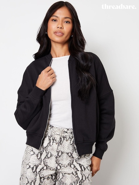 Threadbare Black Zip-Up Sweat Bomber Jacket (AT1114) | AED159