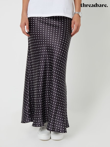 Threadbare Black Polka Dot Maxi Satin Slip Skirt (AT1130) | €21