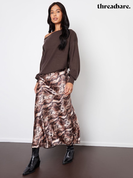 Threadbare Snake Print Maxi Satin Slip Skirt (AT1135) | 99 QAR