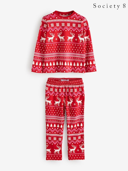 Society 8 Red Girls Fairisle Pattern Christmas Pyjamas (AT1154) | €13
