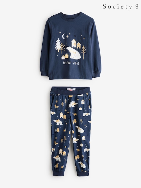 Society 8 Blue Girls Festive Vibes Bear Christmas Pyjamas (AT1160) | €18