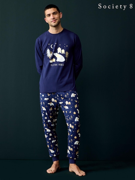 Society 8 Blue Mens Festive Vibes Bear Pyjamas (AT1164) | €18.50