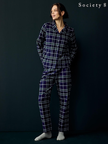Blau - Society 8 Weihnachtspyjama aus 100 % Baumwollflanell für Damen (AT1173) | 25 €