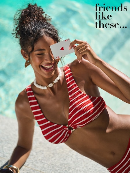 Friends Like These Red Classic Crinkle Scoop Neck Circle Trim Bikini Top (AT1215) | ₪121