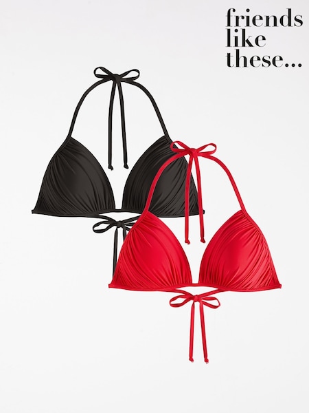 Friends Like These Black/Red Pleated Triangle Tie Back Bikini Tops 2 Pack (AT1218) | €60