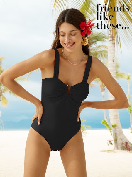 Zwart - Friends Like These U Bar Sweetheart Tummy Control Swimming Costume (AT1225) | € 55