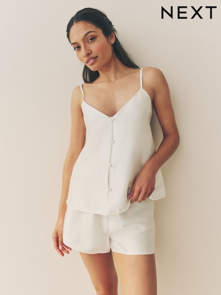 أبيض عاجي - Bridal Satin Cami Short Set Pyjamas (AT1260) | ‏215 ر.ق.