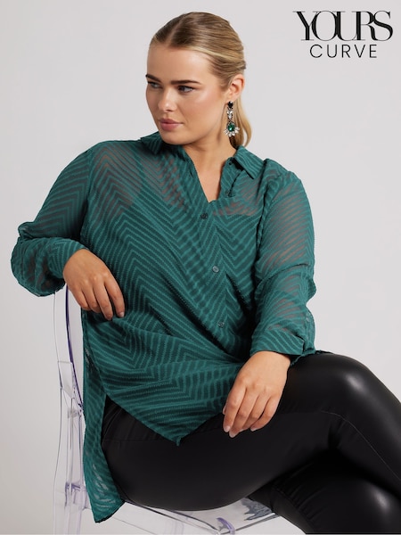 Yours Curve Green Chevron Burnout Shirt (AT1263) | €52