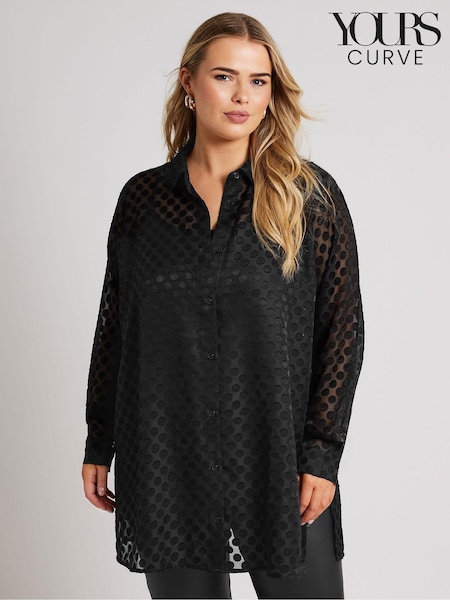 Yours Curve Black Spot Burnout Shirt (AT1264) | €26