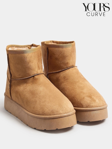 Yours Curve Brown Wide Fit Faux Fur Lined Microsuede Boots (AT1265) | $59