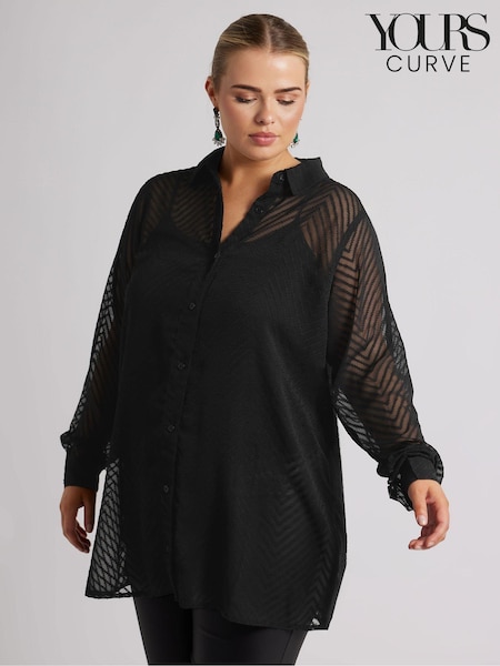 Yours Curve Black Chevron Burnout Shirt (AT1274) | €52