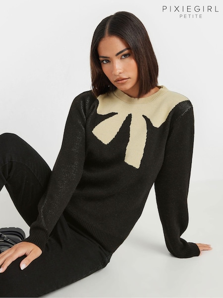 PixieGirl Petite Black Bow Intarsia Jumper (AT1278) | €36
