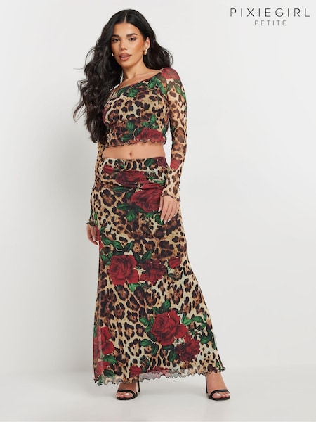 PixieGirl Petite Animal Leopard Rose Skirt (AT1325) | 72 QAR