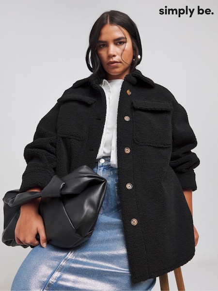 Negru - Simply Be Oversized Teddy Shacket (AT1337) | 287 LEI